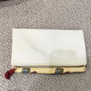 Rachel Pally White and Yellow Clutch